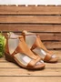 Women Casual Leather Comfy Wedge Sandals