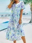 Women's A Line Dress Maxi long Dress blue Short Sleeve Floral Ruched Pocket Print Woven Summer Fall Crew Neck Casual 2022