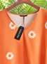 Women's Casual Daily Daisy Pattern V neck Cotton Loose Short Sleeve Tunic Top