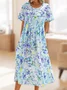 Women's A Line Dress Maxi long Dress blue Short Sleeve Floral Ruched Pocket Print Woven Summer Fall Crew Neck Casual 2022