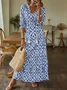 Floral Summer Casual V neck Daily Loose Long H-Line Dress for Women