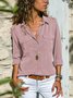 Women Shirt Fashion Turn Down Collar Solid V Neck Long Sleeve Blouse