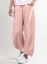 Women Summer Pink Cotton Pockets Shift Casual Capri Pants