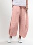 Women Summer Pink Cotton Pockets Shift Casual Capri Pants