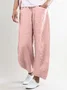 Women Summer Pink Cotton Pockets Shift Casual Capri Pants