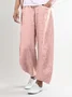 Women Summer Pink Cotton Pockets Shift Casual Capri Pants