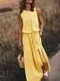 Women's Round Neck Solid Cotton-Blend Boho Maxi Dress