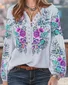 Casual Floral V Neck Long Sleeve Tunic Blouse