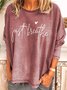 Letter Casual Long Sleeve Cotton-Blend Top