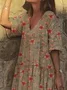 Vintage Women Short Sleeve V Neck Floral Printed Casual Dress