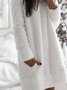 White Round Neck Cotton-Blend Casual Patchwork Weaving Dress