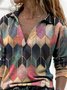 Color-Block Long Sleeve Shirt Collar Abstract Blouse