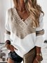 Long Sleeve V Neck Casual Cotton-Blend Tunic Sweater Knit Jumper