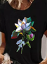 Floral Short Sleeve Scoop Neckline Elegant Tunic T-Shirt