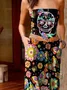 Mexican skull tube top long dress Floral Strapless Casual Knitting Dress