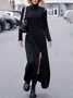 Casual Solid Turtleneck Long Sleeve Knitting Dress
