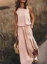 Women's Round Neck Solid Cotton-Blend Boho Maxi Dress