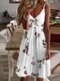 V-neck loose pineapple floral print suspender Dress Loose Dress