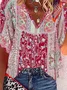 V Neck Boho Casual Half Sleeve Floral Blouse