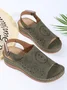 Ethnic Pattern Punched Hollow Velcro Vintage Sandals