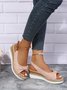 Women Summer Bow Weave Fish Mouth Non-Slip Block Heel Wedge Sandals