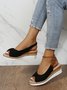 Women Summer Bow Weave Fish Mouth Non-Slip Block Heel Wedge Sandals