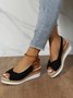 Women Summer Bow Weave Fish Mouth Non-Slip Block Heel Wedge Sandals