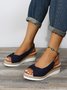 Women Summer Bow Weave Fish Mouth Non-Slip Block Heel Wedge Sandals