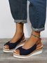 Women Summer Bow Weave Fish Mouth Non-Slip Block Heel Wedge Sandals