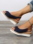 Women Summer Bow Weave Fish Mouth Non-Slip Block Heel Wedge Sandals