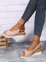 Women Summer Bow Weave Fish Mouth Non-Slip Block Heel Wedge Sandals