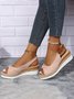 Women Summer Bow Weave Fish Mouth Non-Slip Block Heel Wedge Sandals