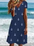 Women's Mini Dress Casual Anchor Print V Neck Short Sleeve Loose Short Dress
