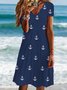 Women's Mini Dress Casual Anchor Print V Neck Short Sleeve Loose Short Dress
