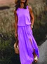 Women's Round Neck Solid Cotton-Blend Boho Maxi Dress