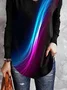 Women Casual Abstract Autumn V neck Micro-Elasticity Daily Loose Mid-long H-Line Tunic T-Shirt