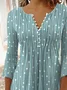 Women's Tunic Blouse V Neck Three Quarter Sleeve Polka Dot Printed Loose Shirt