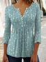 Women's Tunic Blouse V Neck Three Quarter Sleeve Polka Dot Printed Loose Shirt