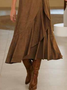Casual Plain Autumn Suede Natural Daily Midi A-Line Skirt for Women