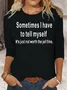 Crew Neck Long Sleeve Text Letters Regular Micro-Elasticity Regular Fit Shirt For Women