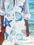Women's Casual Marine Life Loose V neck Half Sleeve Dress