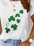 Women's St Patrick's Day T-Shirt Lucky Four Leaf Clover Pattern Casual T-Shirt