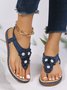 Applique Beaded Decor Comfy Sole Vacation Thong Sandals