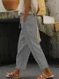 Casual Plain Lace Mesh Side Solid Drawstring Cotton Straight Cropped Pants