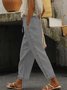 Casual Plain Lace Mesh Side Solid Drawstring Cotton Straight Cropped Pants