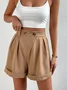 Buttoned Loose Plain Casual Shorts
