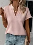 Loose Casual V Neck Plain Blouse