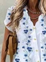 V Neck Casual Loose Floral Tunic Blouse