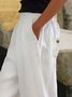 Plain Buttoned Cotton Linen Pants