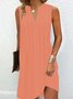 Women Mini Dress V Neck Casual Plain Loose Sleeveless Short Dress